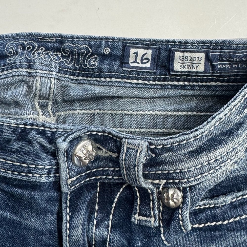 Miss Me Girls Size 16 Blue Dark Wash Skinny Jeans Embellished Bling Y2K - Picture 3 of 7